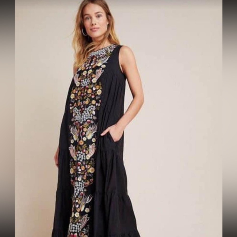 NWT Samant Chauhan Jacaranda Dress sz 8 Anthropologie embroidered maxi